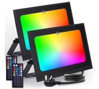 Aigostar Led Floodlight Outdoor 50 W 5000 Lm, Colour Changing Flood Lights Dimmable, Rgb Mains Powered With Remote Control