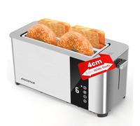 Aigostar Long Slot Toaster 4 Slice with LCD Display & Extra Wide Slots | Stainless Steel Toaster with 7 Browning Levels, Removable Crumb Tray, Defrost Reheat Functions for Crumpets & Bagels, Vigour