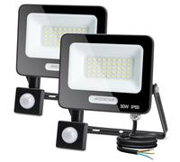 Aigostar PIR Outdoor Sensor Light, 30W Motion Sensor Flood Lights, Outside Security Lights 2750 Lumen, IP65 Waterproof Floodlight 6500K, Ultra Thin Spotlight for Garden Garages Black 2 Pack