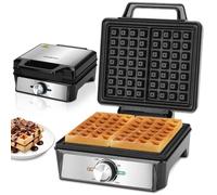 Aigostar Professional Waffle Maker 1600W, Deep Fill Belgian Waffle Iron with Adjustable Temperature Control, Double-Sided Heating, Non-Stick Anti-Spill Plates, Easy Clean, Black - Savory