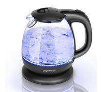 Aigostar Small Electric Kettle: 1.0L Black Glass Water Kettle Cordless | 2200W Fast Quiet Boil, Compact Mini Clear Tea Kettle with Auto Shut-Off for Kitchen, Bedroom, Office and Home Desktop, Elfin