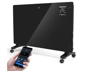 Aigostar Smart WiFi Glass Panel Heater, 1500W Convection Heater with Alexa &APP Control, Energy-Saving ECO Mode, 24H Timer, Wall Mounted/Freestanding, Child Lock & Overheat Protection - HollySmart