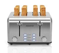 Aigostar Toaster 4 Slice Stainless Steel Toaster with Independent and Extra-Wide Slots, High Lifting, Defrost & Reheat Functions, Variable Browning Settings, Silver - Gordon 30ZGE