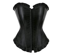 AIGOUT Burlesque Masquerade Corset Top for Women Plus Size - Ruffled Edge Fishbone Satin Sparkly Corset Lace-Up Shaper (Black, 4XL)