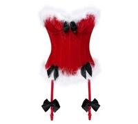 AIGOUT Christmas Corsets Santa Claus Cosplay Bustier Body Shaper - Christmas Corset with Bow and Suspender Belt Plush Roleplay Lace-Up Shaping Corset (Red, M)