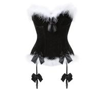 AIGOUT Christmas Corsets Santa Claus Cosplay Bustier Body Shaper - Christmas Corset with Bow and Suspender Belt Plush Roleplay Lace-Up Shaping Corset (Black, 5XL)