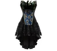 AIGOUT Peacock Feather Embroidered Corset and Asymmetrical Skirt Ensemble - Steampunk Gothic Corset Dress for Women Halloween Costume (Black, L)