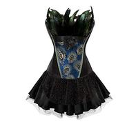 AIGOUT Peacock Feather Fishbone Corset Dress - Vintage Court Embroidery Gothic Corset Flower Bud Short Skirt Set for Halloween Cosplay Party (Black Black, XS)
