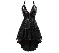 AIGOUT Steampunk Corsets Bustiers with Skirt Faux Leather Corsets Outfits for Women - Retro Leather Front-Zip Bodysuit Dress Set Inspired Style (Black, XS)