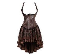 AIGOUT Steampunk Tesla Steel Boned Underbust Corset Vest Skirt Set - Vintage Gothic Pirate Costume with Fitted Skirt Below the Chest (Brown, M)