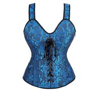 AIGOUT Women's Gothic Jacquard Bustier with Fishbone Straps Lace-up Shapewear Corset Vintage Court-style Satin Corset Waist-cinching Vest for Cosplay Wedding (black blue, M)
