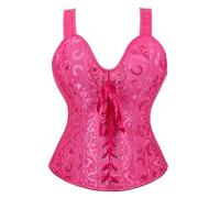 AIGOUT Women's Gothic Jacquard Bustier with Fishbone Straps Lace-up Shapewear Corset Vintage Court-style Satin Corset Waist-cinching Vest for Cosplay Wedding (Rose, M)