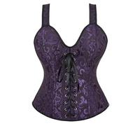 AIGOUT Women's Gothic Jacquard Bustier with Fishbone Straps Lace-up Shapewear Corset Vintage Court-style Satin Corset Waist-cinching Vest for Cosplay Wedding (Black Purple, 5XL)