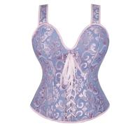 AIGOUT Women's Gothic Jacquard Bustier with Fishbone Straps Lace-up Shapewear Corset Vintage Court-style Satin Corset Waist-cinching Vest for Cosplay Wedding (Purple, XS)
