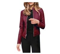 AIGOUT Women's Wine 5XL Faux Leather Oversized Biker Coat with Zipper, Short Length, Long Sleeves, 2 Pockets, Polyester Lining, All Seasons, Motorcycle Style, Plus Size