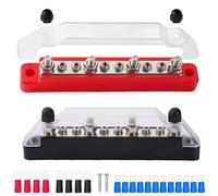 Aigreat Bus Bar Power Distribution Block, 12V-48V 150A Busbar Terminal Block with 4 x M6 Studs 6 x M4 Terminal Screws, Black Red Battery Busbar with Cover and Ring Terminals for Marine/Car/Boat/RV-10B