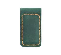 AIGUONIU Genuine Crazy Horse Leather Money Clip - Vintage Magnetic Bill Holder with Hand Stitching | Full Grain Leather Bookmark, Green, Vintage