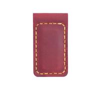 AIGUONIU Genuine Crazy Horse Leather Money Clip - Vintage Magnetic Bill Holder with Hand Stitching | Full Grain Leather Bookmark, Red, Vintage