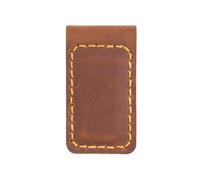 AIGUONIU Genuine Crazy Horse Leather Money Clip - Vintage Magnetic Bill Holder with Hand Stitching | Full Grain Leather Bookmark, Brown, Vintage