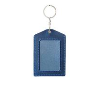 AIGUONIU Genuine Leather Business Credit ID Card Holder with Key Ring Keychain Work Card Holder Employee's Card Case, FM Blue, 4.72inch