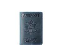 AIGUONIU Genuine Leather Passport Cover for United States of America Credit Card Holder Passport Case Unisex Travel Wallet, Blue, Vintage
