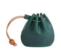 AIGUONIU Handmade Genuine Leather Unisex Coin Purse Cow Leather Coins Money Pocket Retro Wallet Drawstring Storage Bag, Green