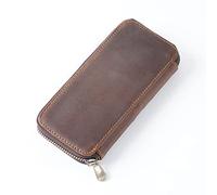 AIGUONIU Leather Zip Pen Pouch Genuine Leather Pencil Holder Handmade Pencil Case Crazy Horse Leather Protective Cover Office Products, coffee