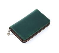 AIGUONIU Leather Zip Pen Pouch Genuine Leather Pencil Holder Handmade Pencil Case Crazy Horse Leather Protective Cover Office Products, Green