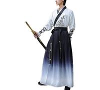 AIHERQG Chinese Style Hanfu Men's Handsome Ancient Costume Martial Arts Cross-Collar Gradient Retro Scholar boy Group Two-Piece Suit(XL)