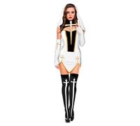 AIHERQG Plus Size S-3XL Nun Costume Halloween Missionary Virgin Mary Religious Sister Suit Sexy Black White Bad Habit Cosplay Fancy Dress(White1,S)