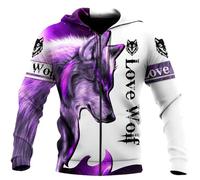 AIHERQG Purple Wolf 3D Printed Men Hoodies Sweatshirt Unisex Harajuku Streetwear Zipper Pullover Casual Jacket Zip Hoodies(XL)