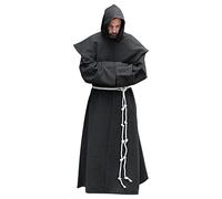 AIHERQG S-5XL Friar Costume Religious Saint Gown Robe Men Priest Hood Cowl Halloween Outfit(Black1,3XL)