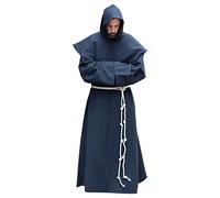 AIHERQG S-5XL Friar Costume Religious Saint Gown Robe Men Priest Hood Cowl Halloween Outfit(Blue1,5XL)