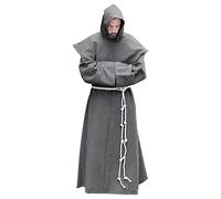 AIHERQG S-5XL Friar Costume Religious Saint Gown Robe Men Priest Hood Cowl Halloween Outfit(Gray1,L)
