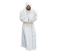 AIHERQG S-5XL Friar Costume Religious Saint Gown Robe Men Priest Hood Cowl Halloween Outfit(White1,5XL)