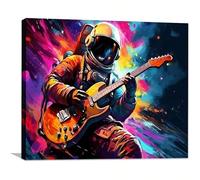 AIHNBF Abstract Astronaut Playing Electric Guitar Canvas Art Cosmic Music Wall Decor Energetic Space Musician Poster for Living Room Bedroom Office Music Studio Decor Modern Wall Hangings 50x75cm
