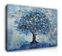 AIHNBF Abstract Blue Tree Canvas Wall Art Modern Circle Texture Painting Nature Artwork for Living Room Bedroom Office Wall Decor Contemporary Statement Piece Ready to Hang 80x120cm