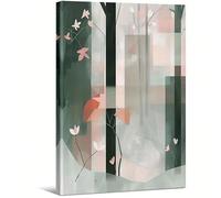 AIHNBF Abstract Forest Wall Art Sage Green Pink Geometric Landscape Canvas Print Modern Nature Tree Scene for Living Room Bedroom Office Minimalist Botanical Decor