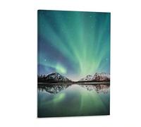 AIHNBF Aurora Borealis Over Snow Capped Mountains Canvas Wall Art Northern Lights Night Sky Landscape Print for Living Room Bedroom Decor Teal Green Nature Scenery Poster Art