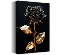 AIHNBF Black Rose Wall Art Gold Leaf Accent Canvas Print Modern Botanical Floral Poster Minimalist Dark Moody Aesthetic Painting for Living Room Bedroom Office Wall Decor 60x90cm