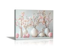 AIHNBF Cherry Blossom Floral Canvas Wall Art for Living Room Bedroom - Serene Pink White Flower Vase Print, Modern Home Decor, Canvas 80 x 120 cm