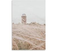 AIHNBF Coastal Lighthouse Wall Art Beige Grass Landscape Print Tranquil Ocean Shore Decor Serene Nautical Scene for Living Room Bathroom Beach House Bedroom Home Office Wall Decoration 80x120cm