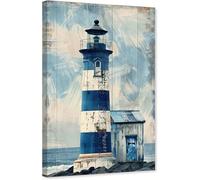AIHNBF Coastal Lighthouse Wall Art Blue and White Nautical Decor Rustic Seaside Landscape Canvas Print Serene Ocean Painting for Living Room Bedroom Office Home Wall Decoration 40x60cm