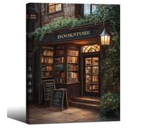AIHNBF Cozy Bookstore Canvas Wall Art Vintage Library Book Nook Print Warm Lighting Aesthetic Library Decor Illustration Romantic Street Scene Bookstore Painting for Home Office Wall 60 x 90 cm