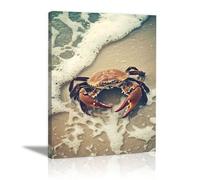 AIHNBF Crab On Beach Canvas Wall Art, Coastal Ocean Marine Life Decor, Nature Seascape Print for Living Room Bedroom Bathroom, Wildlife Animal Artwork