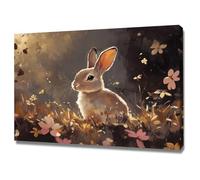 AIHNBF Cute Rabbit Canvas Wall Art, Impressionist Wildflower Bunny Print for Kids Room Bedroom Nursery Decor, Poster 80 x 120 cm