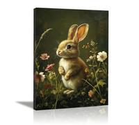 AIHNBF Cute Rabbit Canvas Wall Art Print, Adorable Woodland Bunny Painting for Living Room Bedroom Decor, Nature Animal Artwork, Canvas 60 x 90 cm
