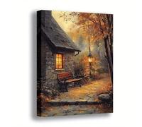 AIHNBF Enchanting Autumn Cottage Pathway Wall Art - Rustic Forest Landscape Canvas Print Decor 40x60 cm