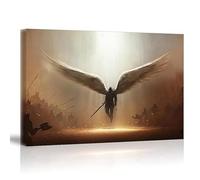 AIHNBF Epic Angel Warrior Canvas Wall Art Fantasy Knight Battle Print Spiritual Guardian Wall Decor Mythological Warfare Illustration for Living Room Office Home Wall Decoration 50x75cm