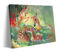 AIHNBF Forest Deer Mother and Baby Impressionist Canvas Wall Art Nature Meadow Wildlife Portrait Decor for Living Room Bedroom Nursery Home Office Aesthetic Wall Hanging Artwork 60x90cm